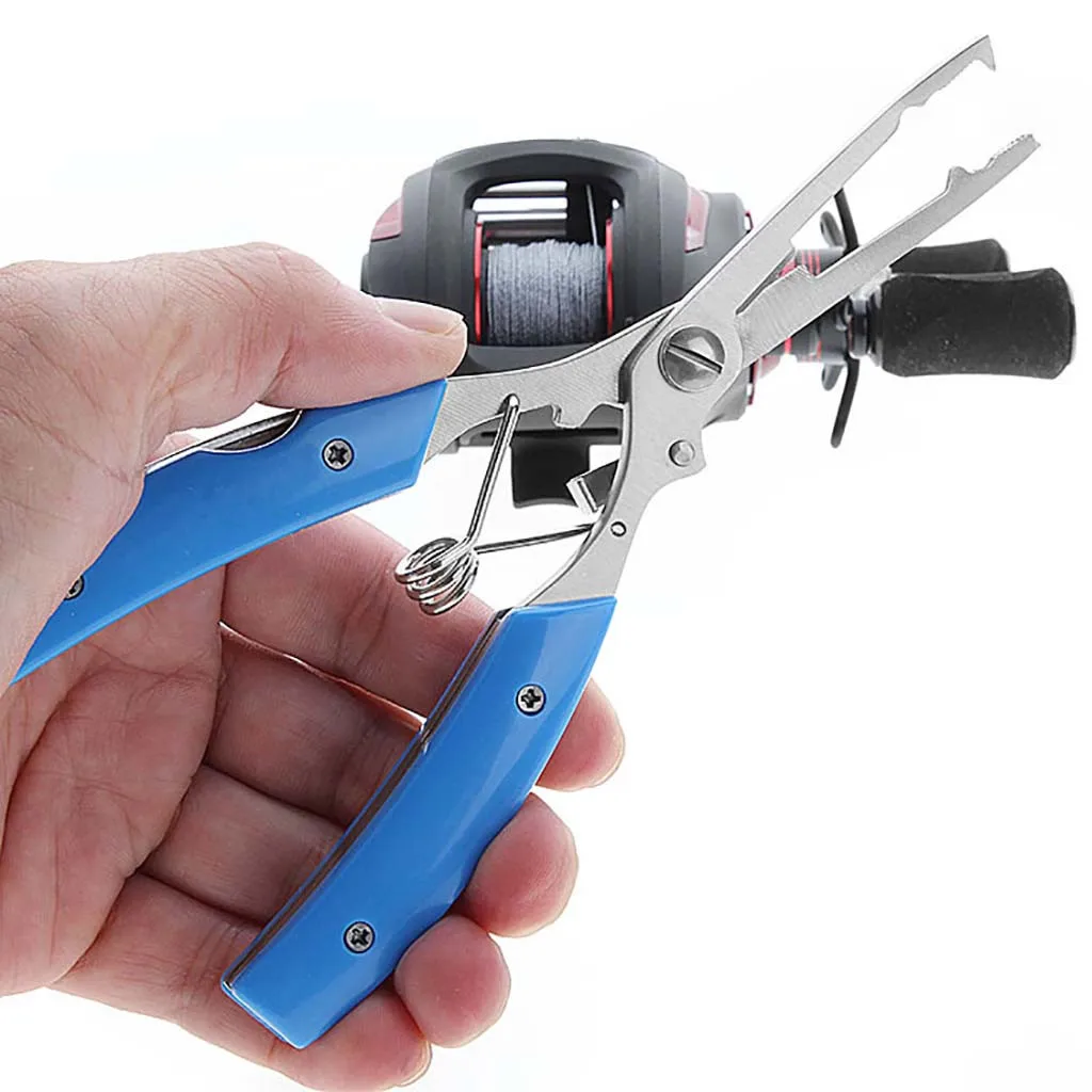 

ISHOWTIENDA Durable Portable Multifunctional Stainless Steel Fishing Pliers Split Ring Scissors Wire Line Cutter Hook Removers