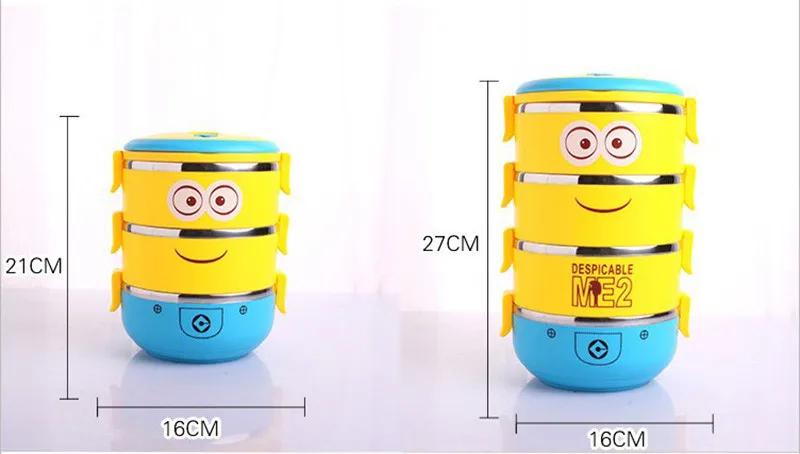 Cartoon Minion Stainless Steel Lunchbox For Kid Tiffin Boxes Thermal Bento For School Students Tableware (2)