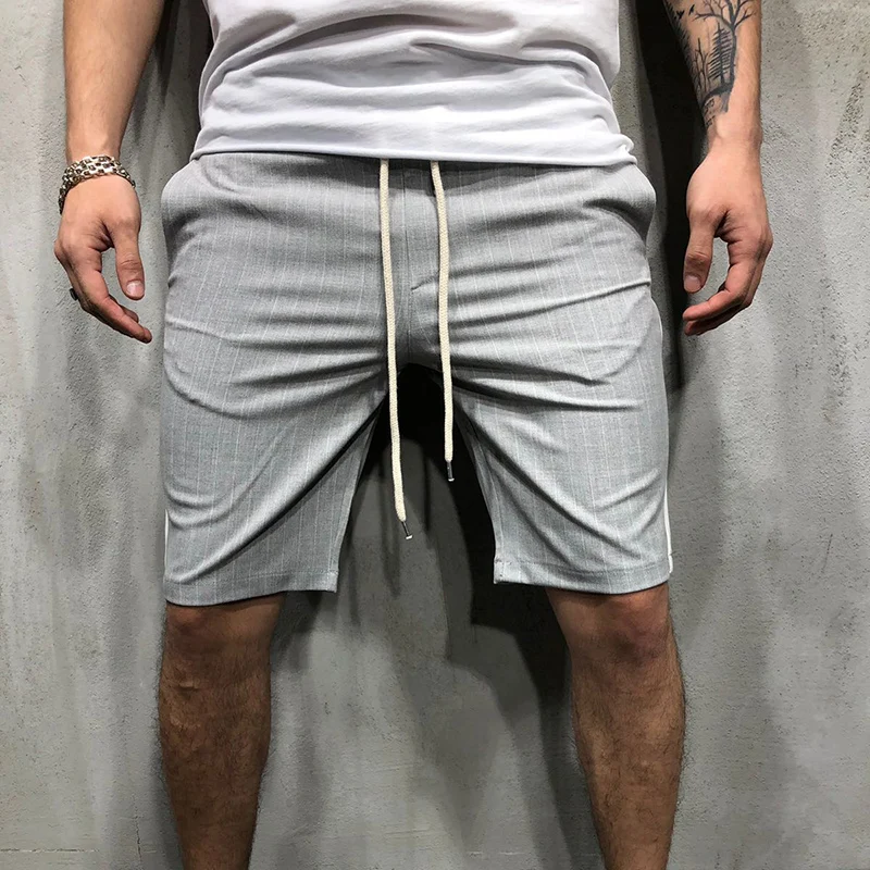 Мужские спортивные полуштаны в полоску, средняя талия, дышащие, облегающие мужские шорты для лета GDD99