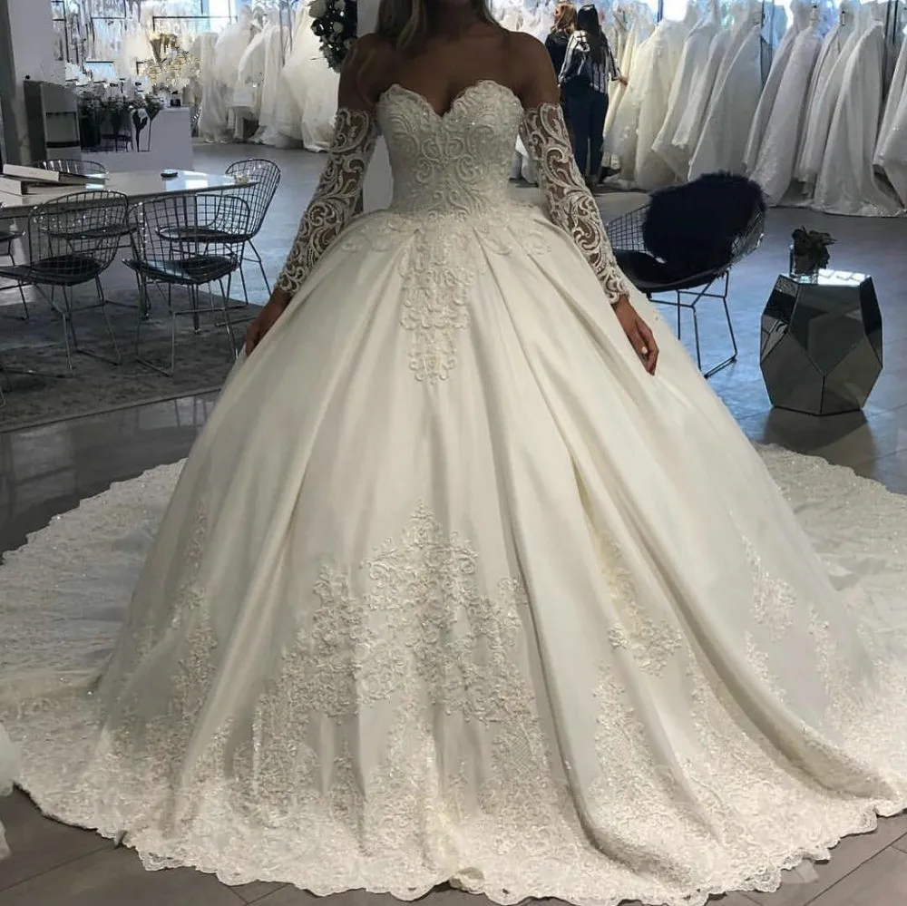 Vestido de Noiva/роскошное милое бальное платье принцессы Свадебное из атласа с
