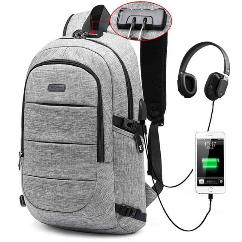 

New Brand 17-Inch Bag Business Laptop Backpack,Waterproof USB Charging Port & Headphone interface gray 17-inch