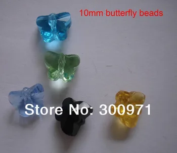 

200pcs/lot 10mm crystal glass butterfly flower beads with middle hole , 10 colors mixed, free shipping