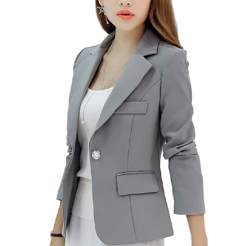 

New Long-sleeved Slim Women Blazers And Jackets Small Women Suit Korean Version (Gray/Blue/Wine Red/Navy blue) Ladies Blazer