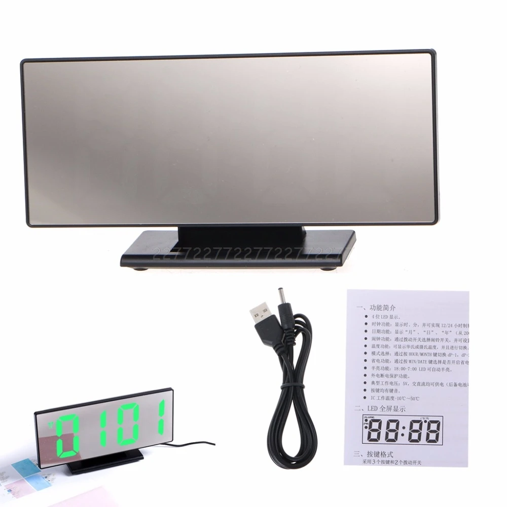 

Electronic Alarm Multi-functional LED Mirror Temperature Thermometer Home Digital Display USB Port A10 19 Dropship