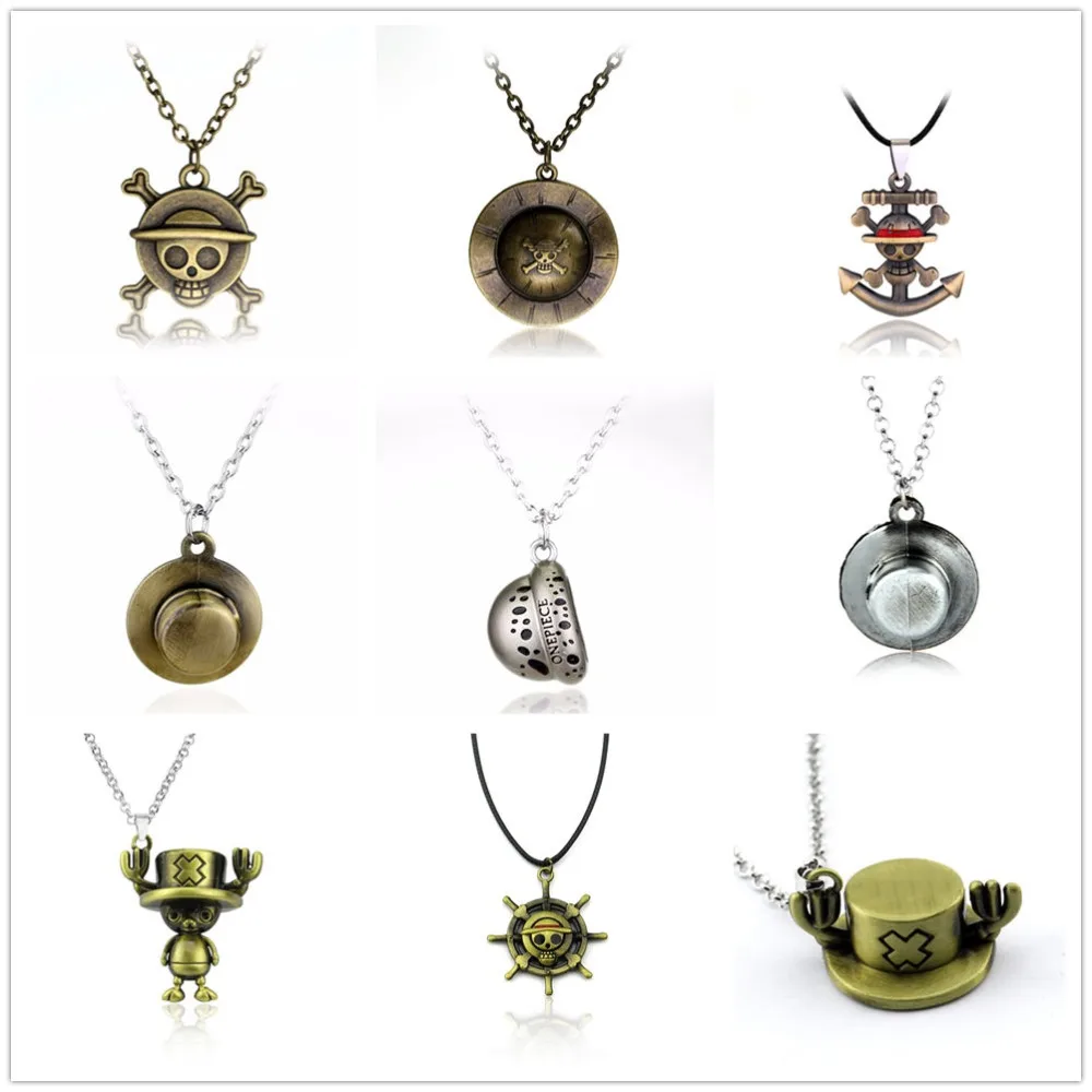 

Anime One Piece Cosplay Pendant Necklace Japanese Cartoon Luffy Anchor Skull Logo Statement Necklace Jewelry Accessories Gift