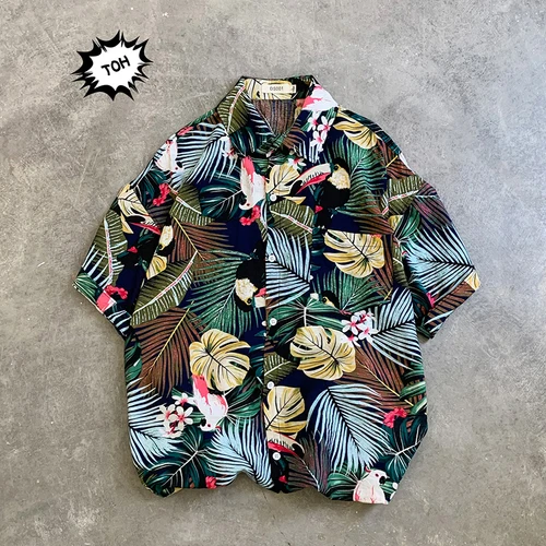 Разборчивая рубашка с цветочным принтом для мужчин, корейская мода, рубашка с коротким рукавом, мужские Гавайские рубашки, Повседневная Свободная одежда для мужчин, большие размеры - Цвет: C533