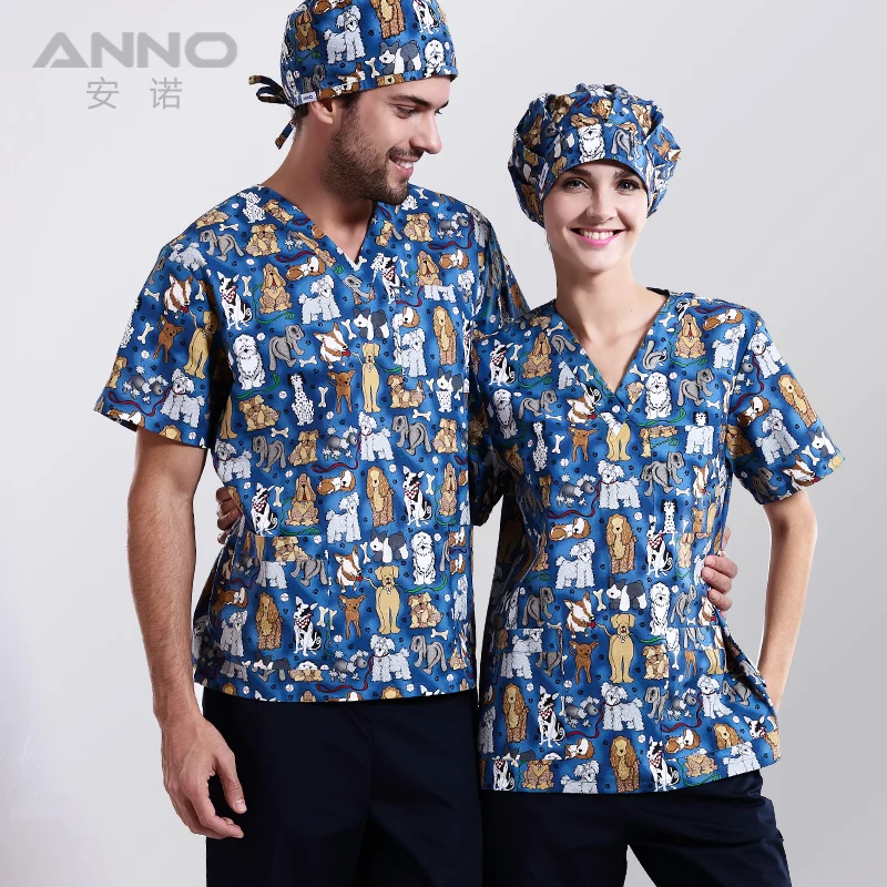 ANNO 5XL Medical Clothing With Print Carton Medical Scrubs Set Nursing Work Wear Hospital