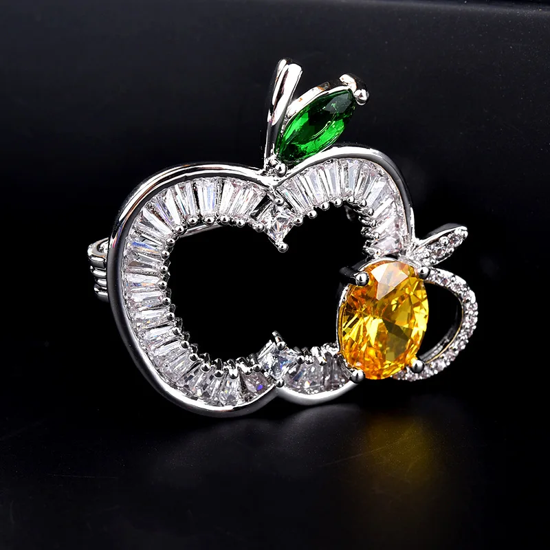 CHUKUI AAA Cubic Zirconia Crystal Apple Fruit Brooches Wedding Party Brooch Pins Jewelry Christmas Gifts (6)
