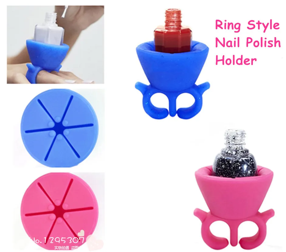 

Creative Flexible Durable Wearable Silicone Stand Polish Bottle Holder Display Rack Ring Fit All Fingers Nail Art Manicure Tool