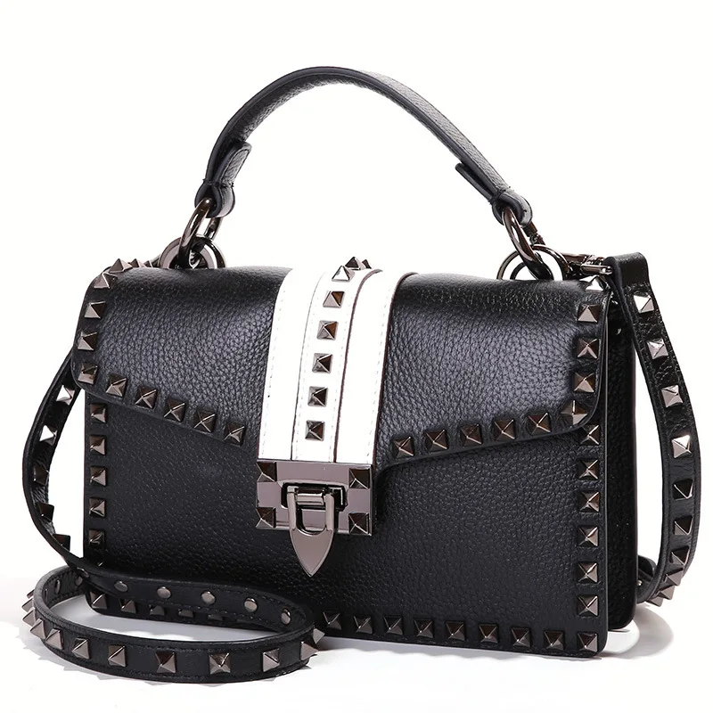 

European and American fashion leather handbag 2018 bag handbag shoulder diagonal personality lock small square bag