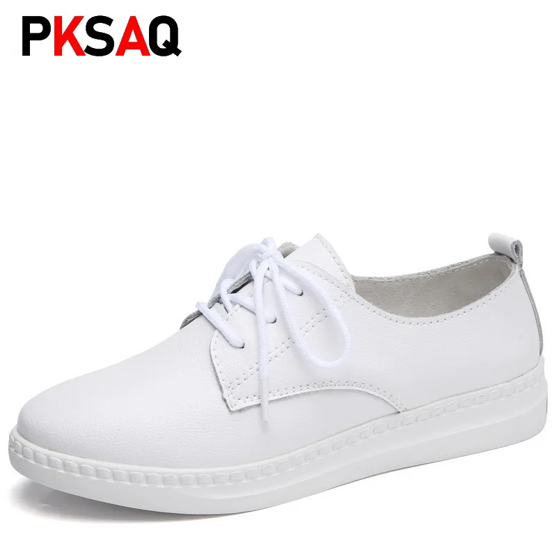 

2019 Spring Autumn Women Ballet Flats Shoes Soft Leather Shoes Ladies Lace up Brand White Black Loafers Flats Shoes