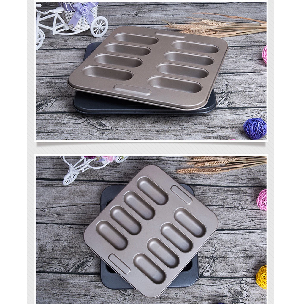 Hotdog Bun Pans, Carbon Steel Bread Forms For Hot Dog Baking Molds Sandwich Making Sheet 8 Cavities