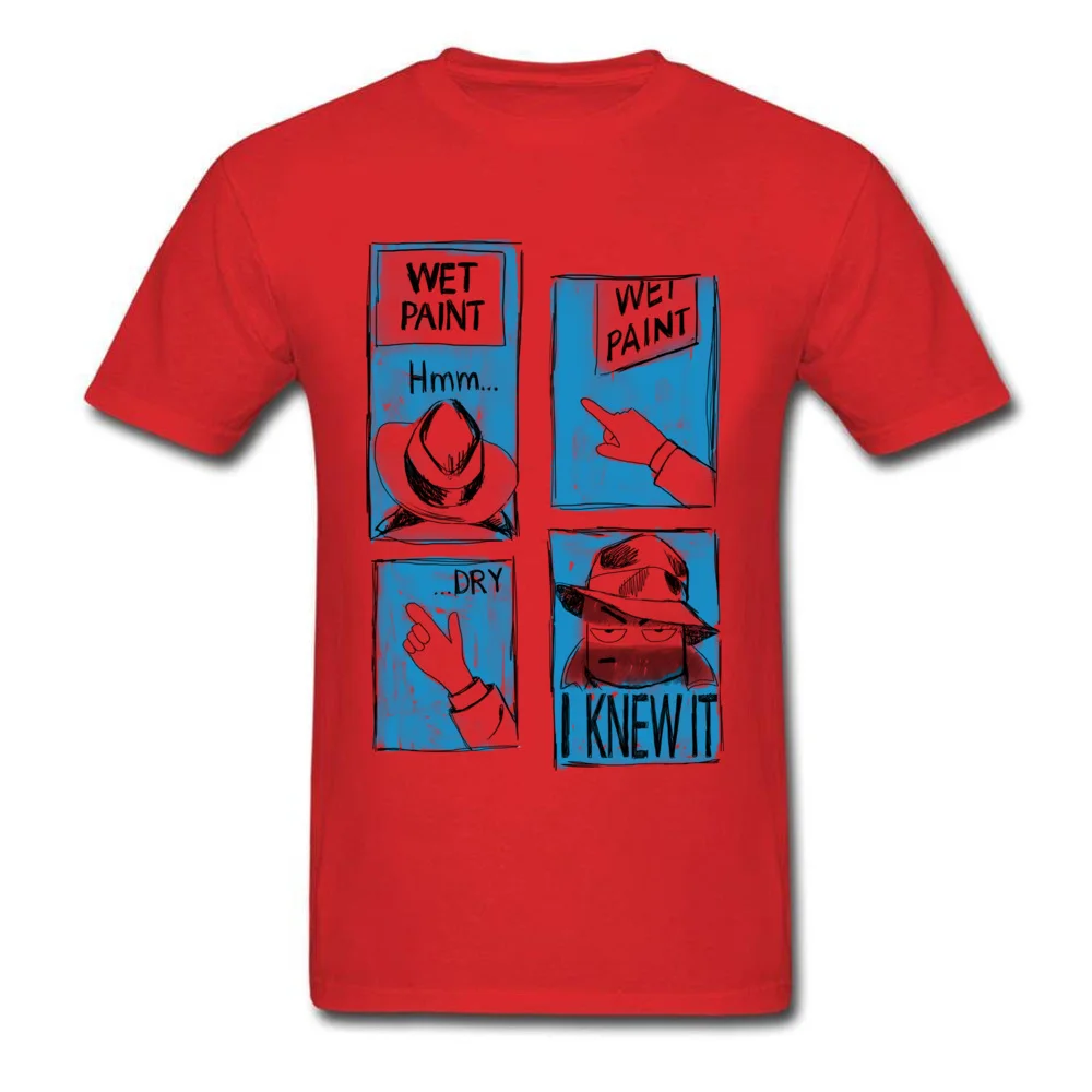 Funny Wet Paint Detective Newest comfortable T-shirts Round Neck 100% Cotton Short Sleeve Tops & Tees for Men Tshirts Lovers Day Funny Wet Paint Detective red