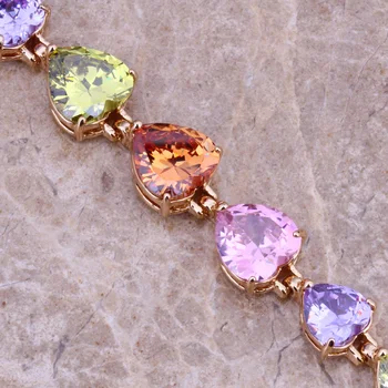 

Enjoyable Heart Shape Multicolor Multigem Yellow Plated Link Chain Bracelet 7.5 inch L734