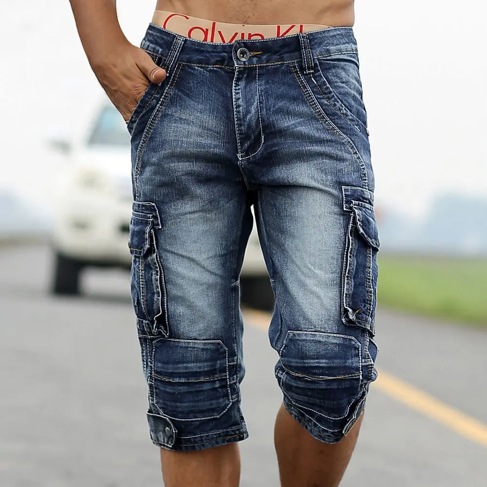 

Summer Mens Retro Cargo Denim Shorts Vintage Acid Washed Faded Multi-Pockets Military Style Biker Short Jeans For Men