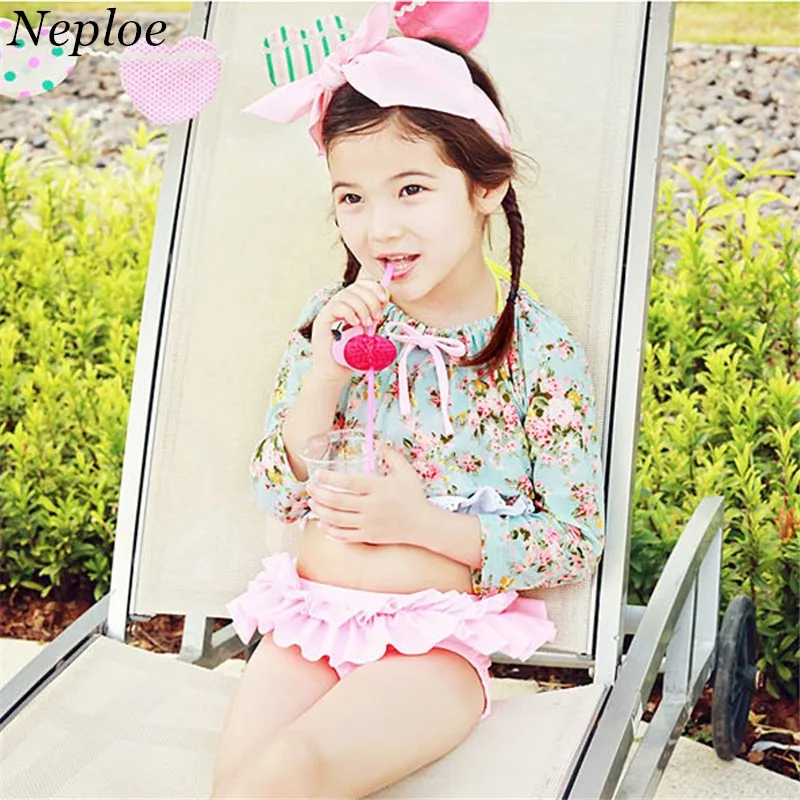 Neploe S 2XL Korean Floral Baby Girls Bikini Set 2018 New Style