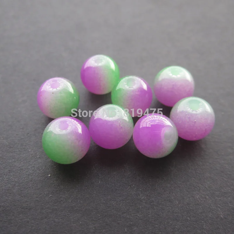 (30pieces /lot) 8mm Glass beads Double colored Hot pink and Green for