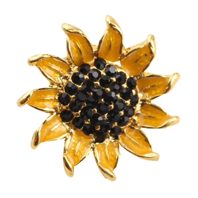 

5pcs Sunflower Snap Buttons Black Full Rhinestone Stone Buttons Fit 18mm/20mm DIY Snap Bracelet Buttons Jewelry