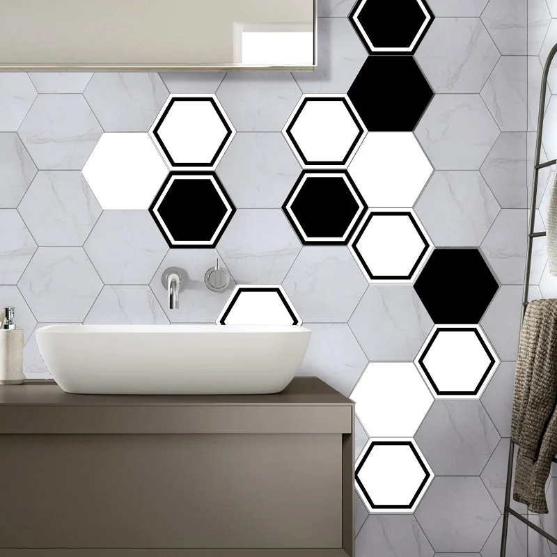 Hexagonal Wall Tile Kitchen Sticker Creative Geometric Wallpaper Hexagonal Wall Tile Kitchen Sticker Creative Geometric Wallpaper Waterproof Bat Angle Plastic Decal Mosaic Stickers 10pcs