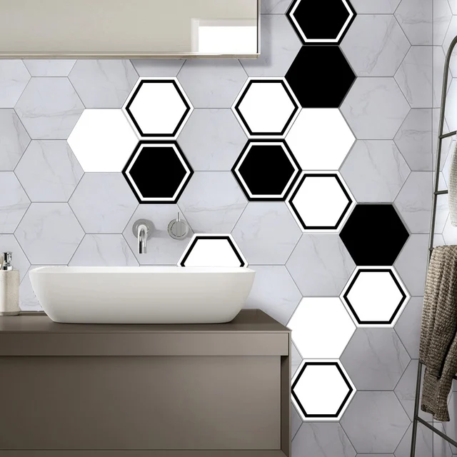 Hexagonal Wall Tile Kitchen Sticker Creative Geometric Wallpaper Hexagonal Wall Tile Kitchen Sticker Creative Geometric Wallpaper Waterproof Bat Angle Plastic Decal Mosaic Stickers 10pcs