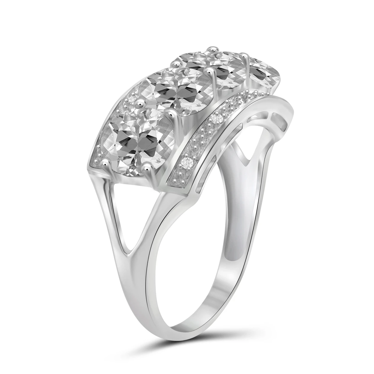 JewelonFire 3 3/4 Carat T.G.W. White Topaz and White Diamond Accent Sterling Silver 4-Stone Ring (1)