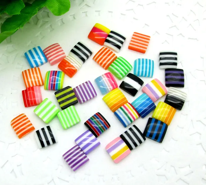 

200 8mm Mixed Resin Square Stripe Decoration Crafts Bead Frame Flatback Cabochon Scrapbook Kawaii DIY Embellishments Accessories