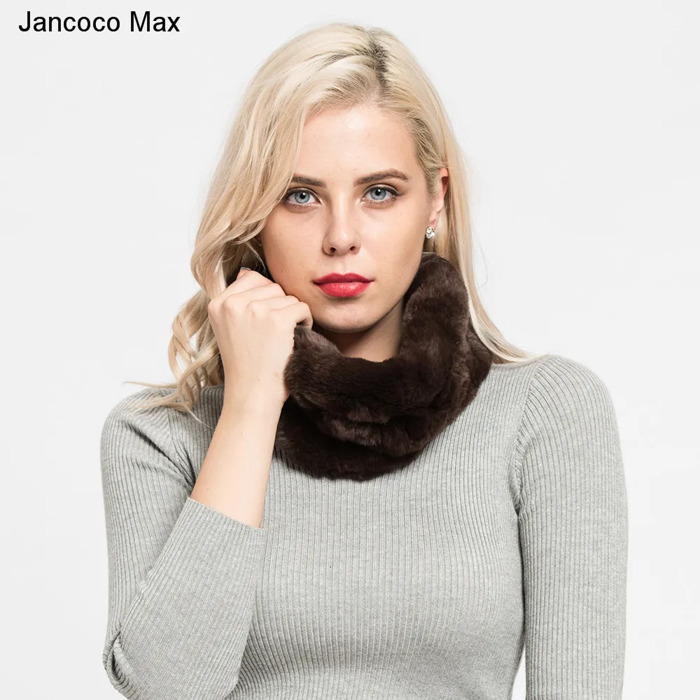 

Jancoco Max 2019 Real Rex Rabbit Fur Scarf Winter Warm Ring Women's High Quality Soft Neckerchief Brand New S7135