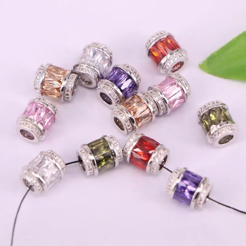 20Pcs Silver Color CZ Crystal Micro Pave Big Hole Spacer Beads For DIY Making Bracelet Necklace Jewelry Finding | Украшения и