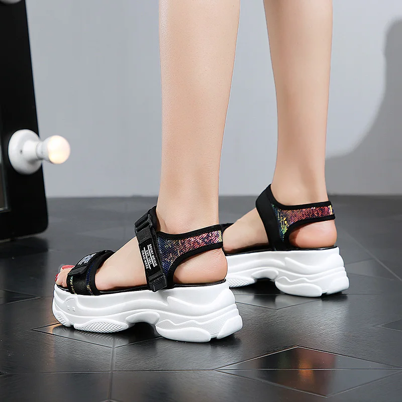 BELISS Platform Sandals Women 2019 Summer Women's Chunky Shoes Fashion Beach Sandal Casual Chunky Woman Flat Shoes Hook Loop S46 (4)