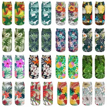

3 Pairs Tropical Plant 3D Printing Women's Socks Female Low Cut Ankle Socks Calcetines Kawaii Girls Art Funny Socks Short Meias