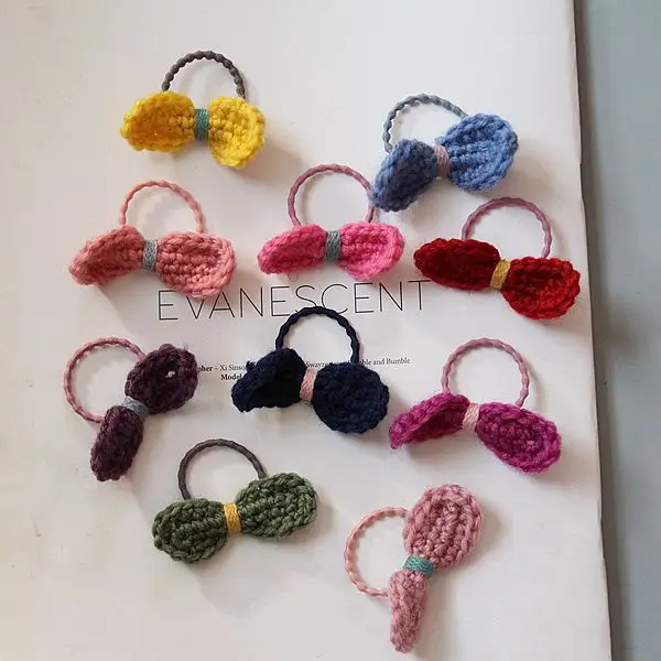 

Boutique 20pcs Fashion Cute Crochet Hair Bow Hair Ties Solid Mini Bowtie Elastic Hair Bands Princess Headwear Hair Accessories