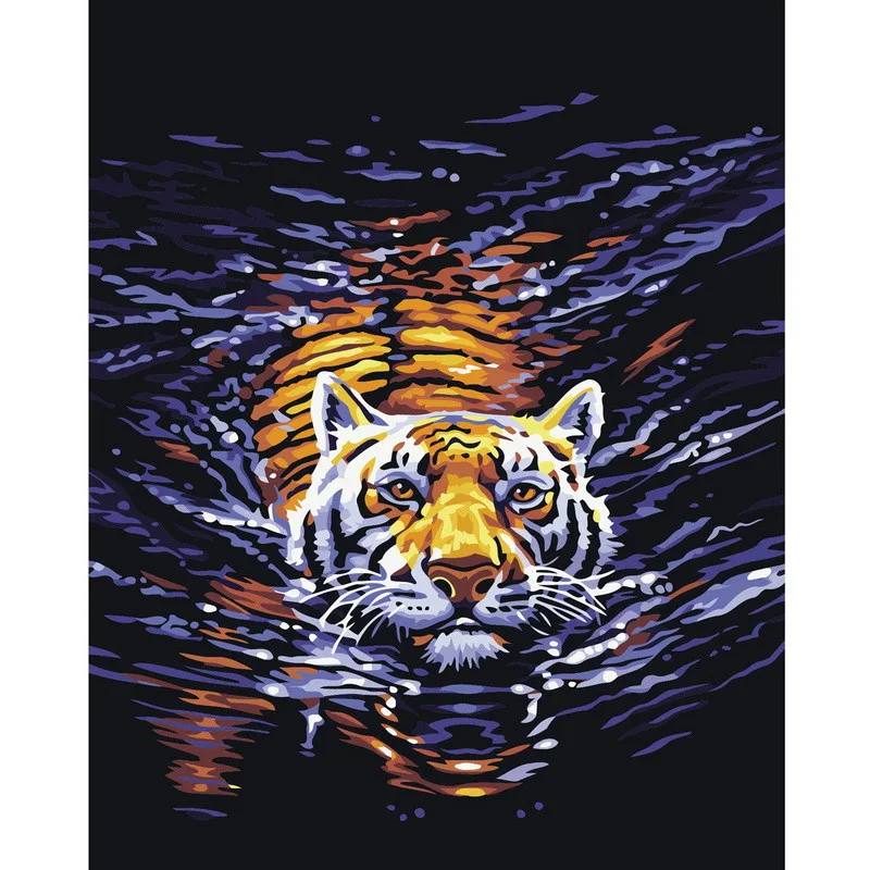 

Handpainted 1Set DIY Digital Oil Painting By Numbers Modern Abstract Tiger Pictures Frameless Canvas Wall Decoration For Home