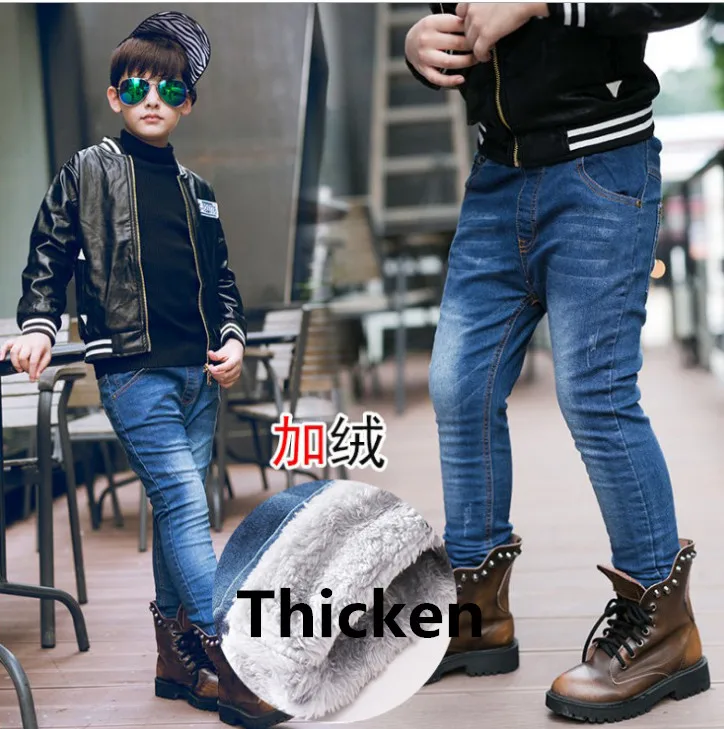 2018 Winter New Fashion Boys Jeans Warm Baby Children Casual Pants Male Kids Jeans Warm Fleece Boy Denim Pants Skinny Jeans