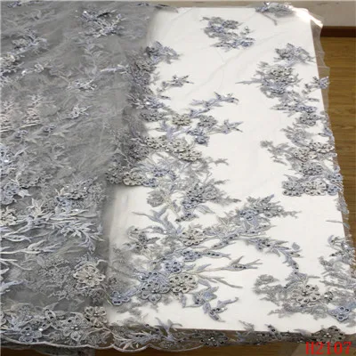Модный стиль bule серый тяжелый ручной работы бисер на сетчатой ткани свадебное платье с вышивкой/вечернее платье Африканское кружево ткань H2107-1 - Цвет: Серый