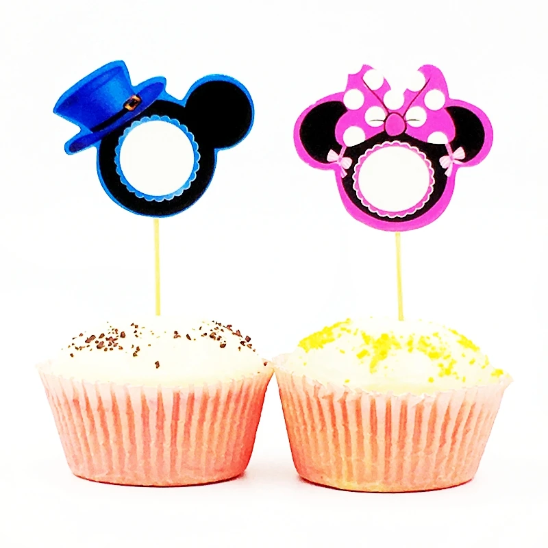 12pcs Cartoon Minnie Mickey Mouse Hat Cupcake Topper Pick Kids
