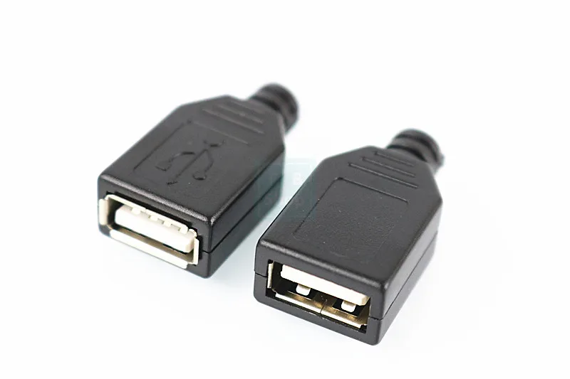 10pcs Type A Female USB 4 Pin Plug Socket Connector With Black Plastic
