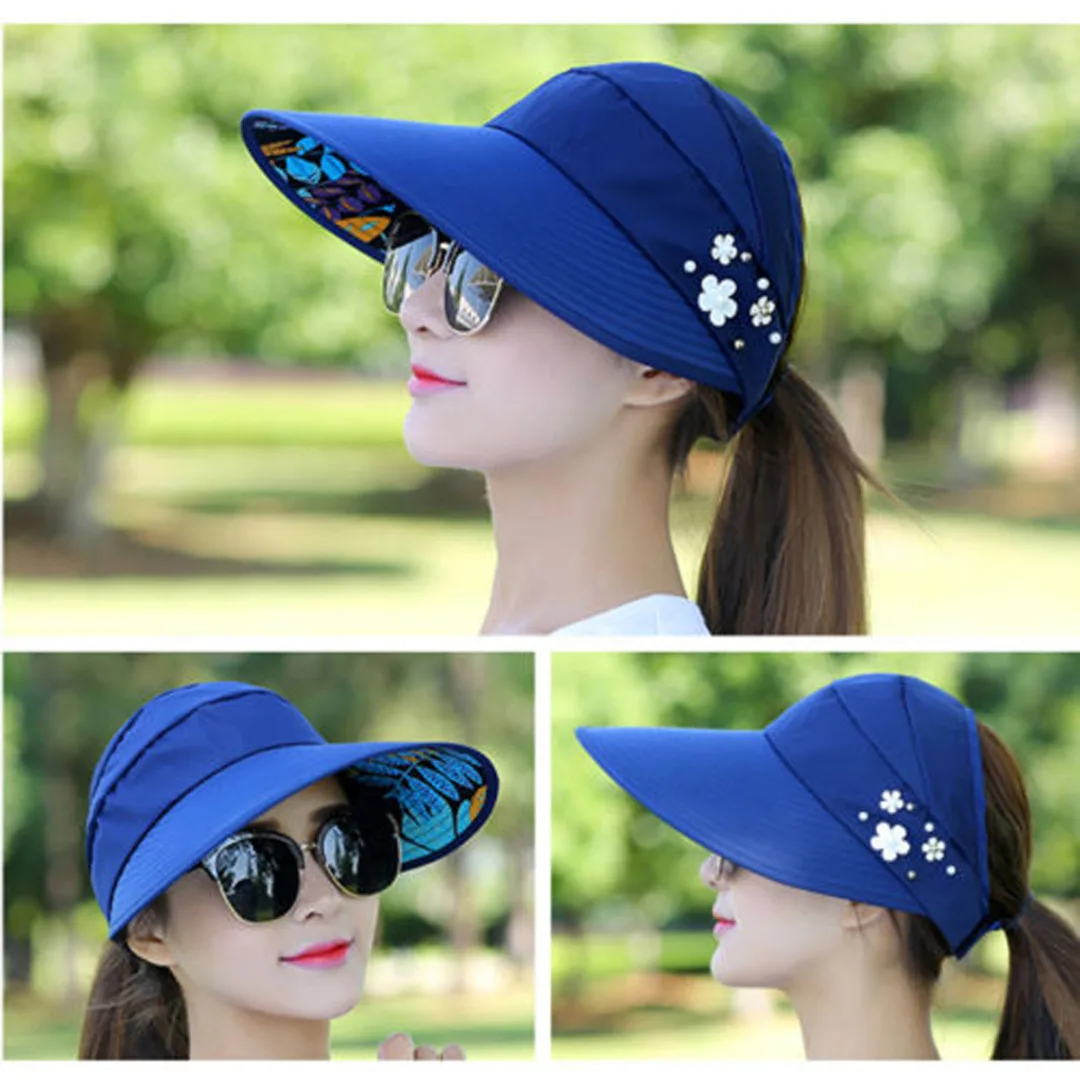 Summer Wide Brim Hat Visor Cap Foldable Fower Beach Sun Hat Women Outdoor Anti-UV hats BBYES