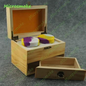 

44ml 2 Layers Drawer Wooden Storage Box Bho Container for Dab Wax Oil High Quality Wooden jars with Two pieces Silicone jars