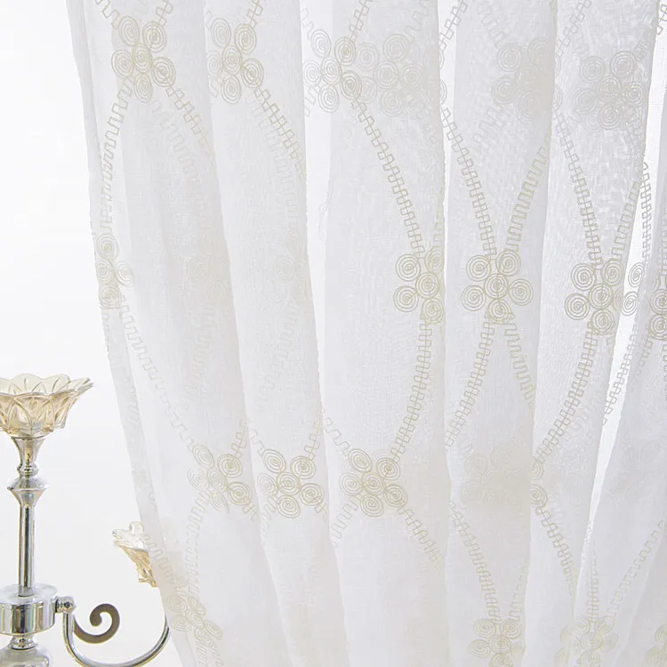 White Cotton Curtains for Living Room Bedroom Embroidery Diamond