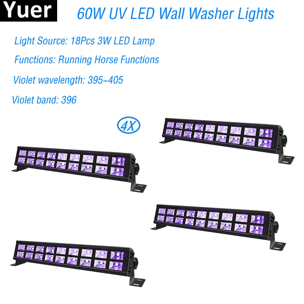 

4Pcs/Lot 60W LED Ultra Violet Wall Washer Lamp Have Running Horse Functions Professional use Disco DJ Stage Lighting Exhibition