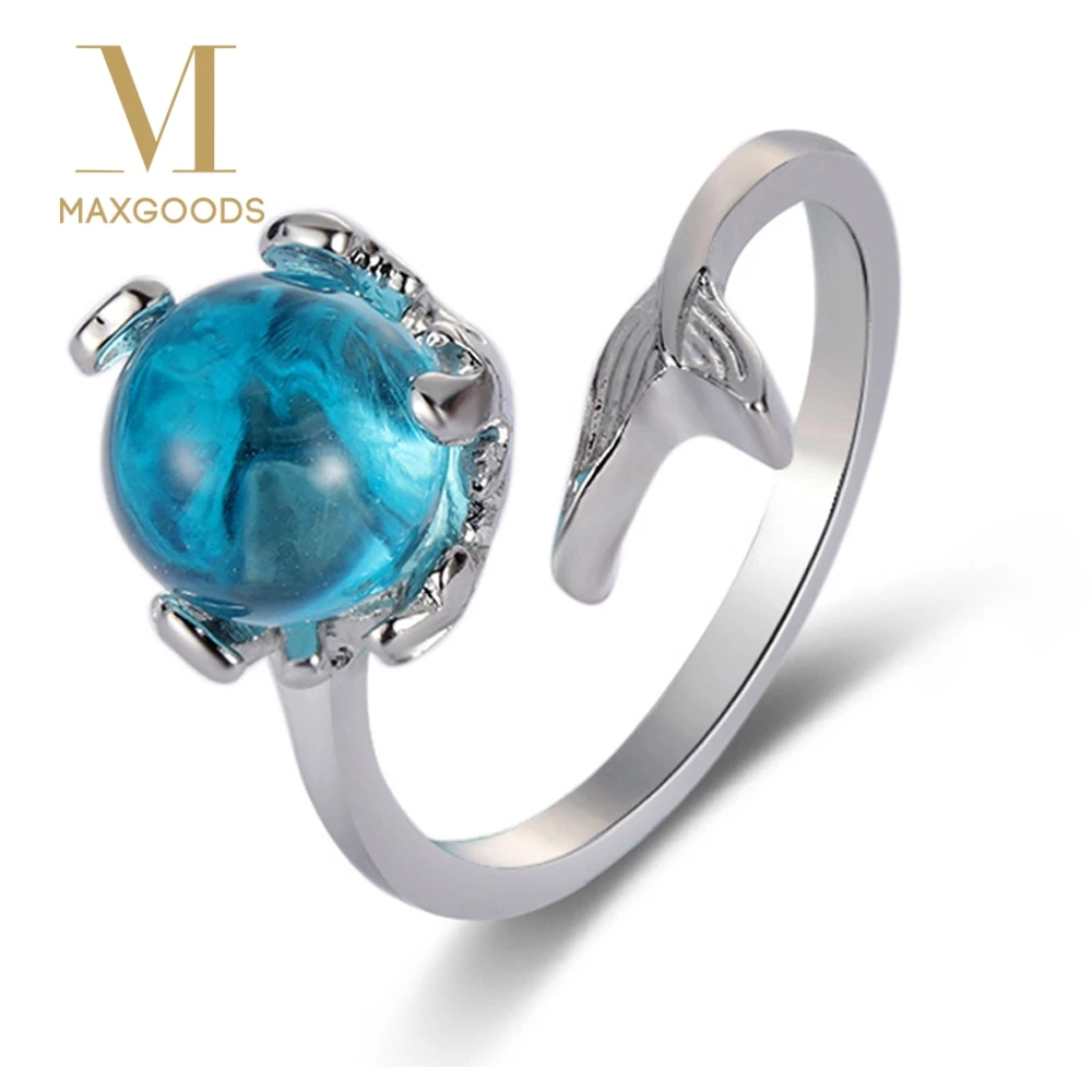 

Unique Mermaid Bubble Open Ring for Women Adjustable Graceful Silver Blue Crystal Ring Jewelry