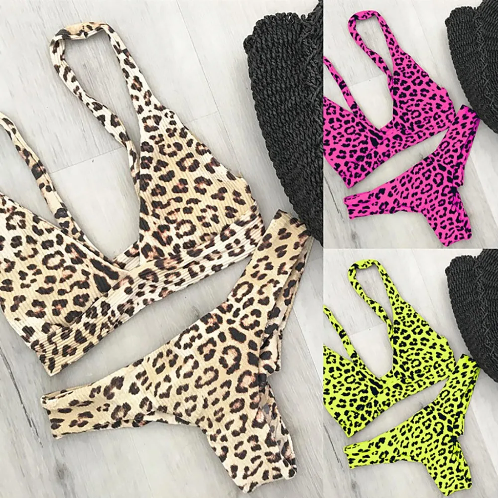 

Sexy swimwear women bikini set beach bikinis push up bikinis swimsuit Women Leopard Print V Neck maillot de bain femme 2019