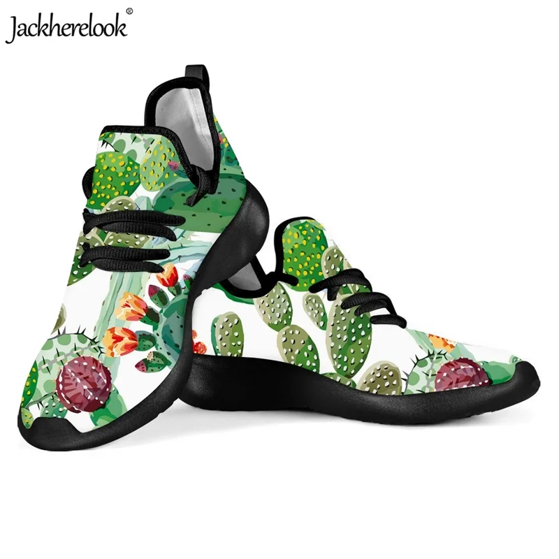 

Jackherelook Women Adults Female Sports Shoes Athletic Lace-up Sneakers Tropical Cactus Design Footwear Breathable Outdoor 37-46