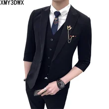 Slim Fit Men Suits Wedding Groom Plus Size 3XL 2018 summer Groom Wedding business Casual Tuxedo Dress Male Gray 3 Pieces Suit