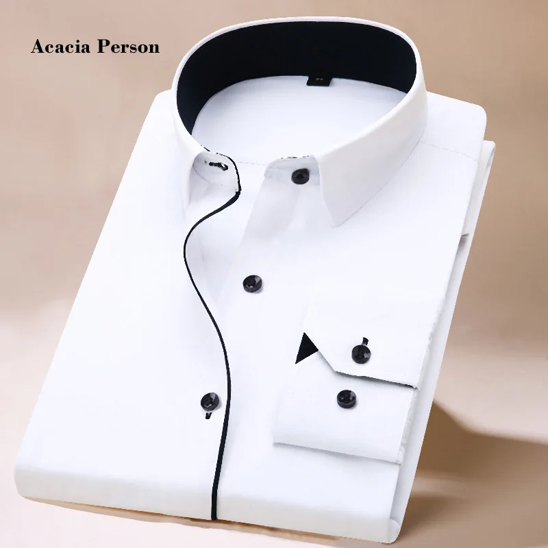 2018 New Long Sleeve Shirt Men White Striped Twill Shirt Brand Clothing Casual Mens Dress Shirts Camisa Masculina Chemise Homme