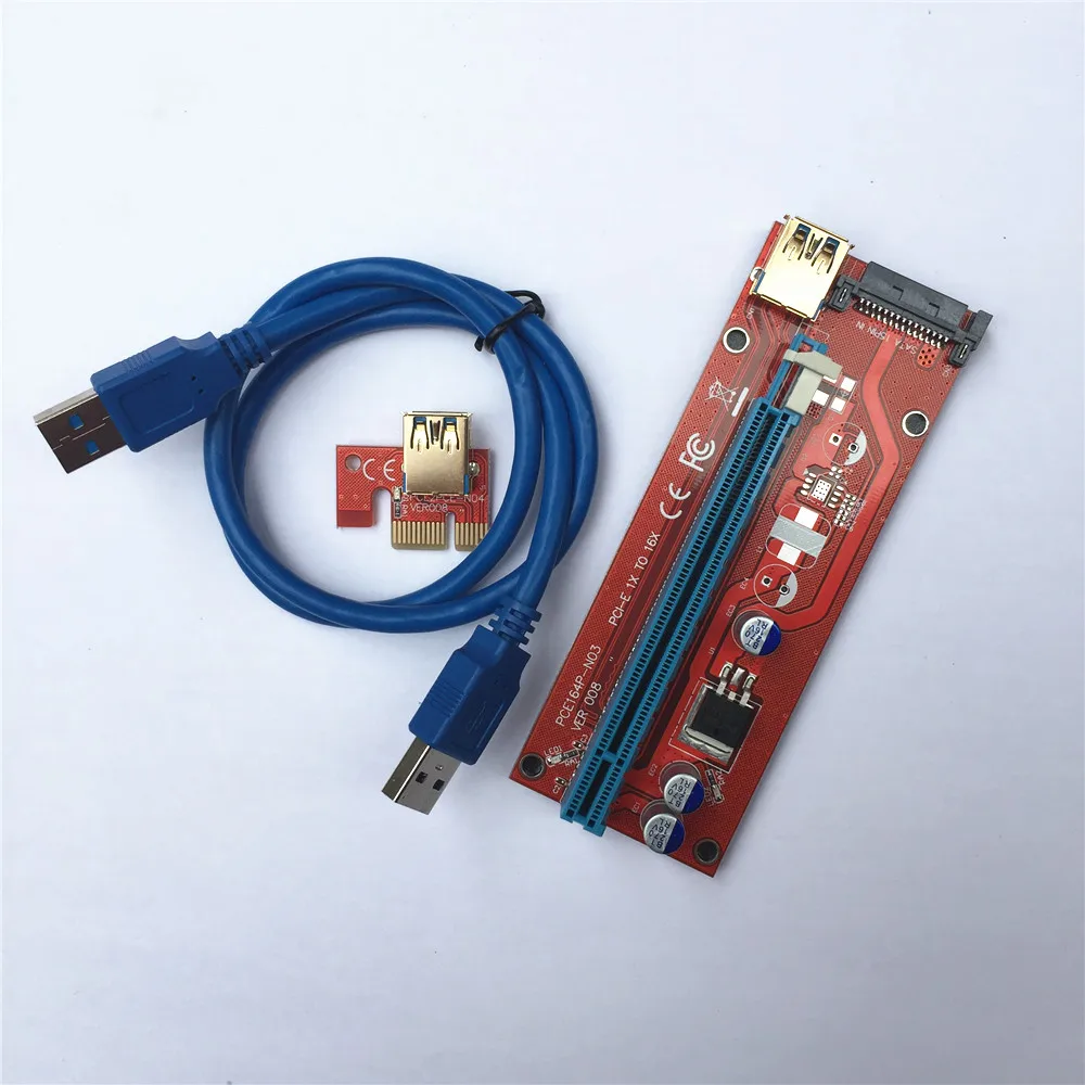 Ver008 pci-e riser express 1X 4x 8x 16x Extender Райзер адаптер карт SATA 15pin к 6pin питания USB3.0 кабель для