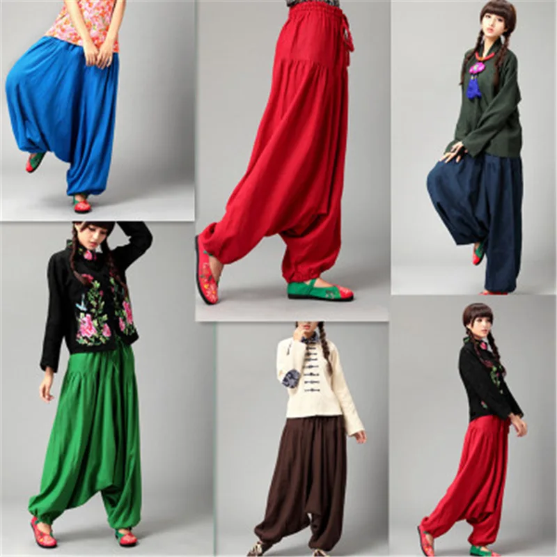 

Women Yoga Pants Nepal Cotton Linen Loose Harem Wide Leg Bloomers Jumpsuit Running Jogging Leisure Casual Travel Festival Pants