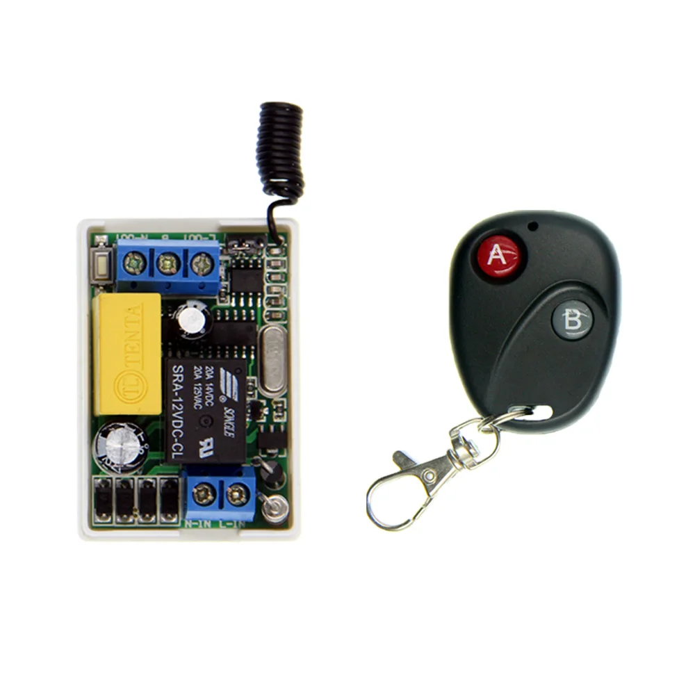 

Mini 220V 10A Relay 1 CH 1CH RF Wireless Remote Control Switch System,315/433 Transmitter + Receiver,Latched (A-ON,B-OFF)