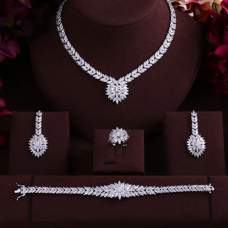 

Accking NEW design 4pcs Bridal Zirconia Jewelry Sets For Women Party, Luxury Dubai Nigeria CZ Crystal Wedding Jewelry Sets