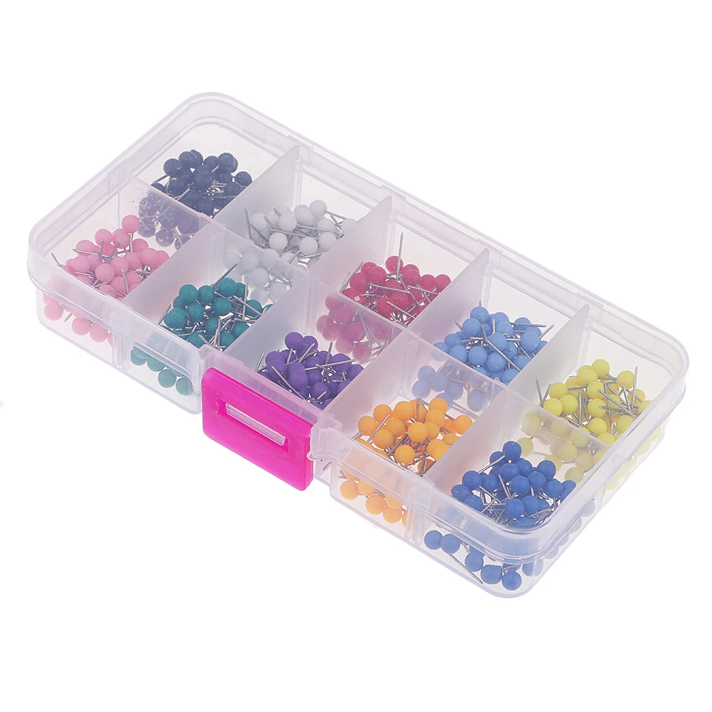 A Box of 500pcs Plastic Round Head Push Pins Office Drawing Pins Map Tacks Thumbtack